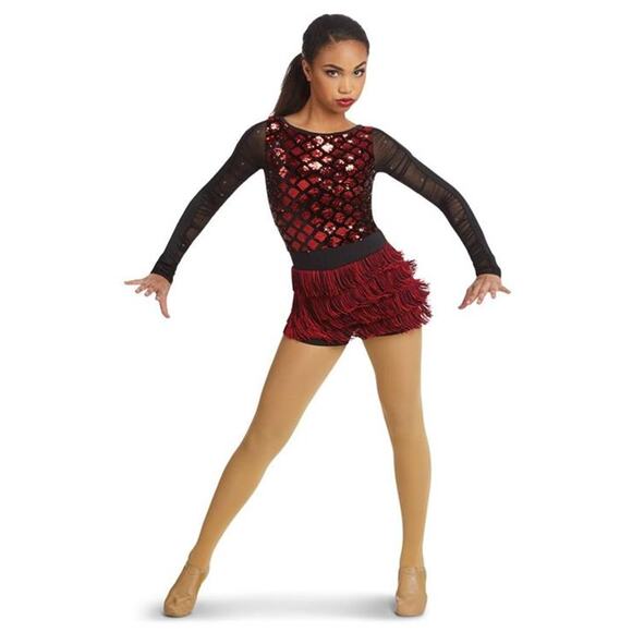 Dance Costume Medium Child Red Weissman 11475 Jazz Latin Sequin Fringe - Picture 1 of 3